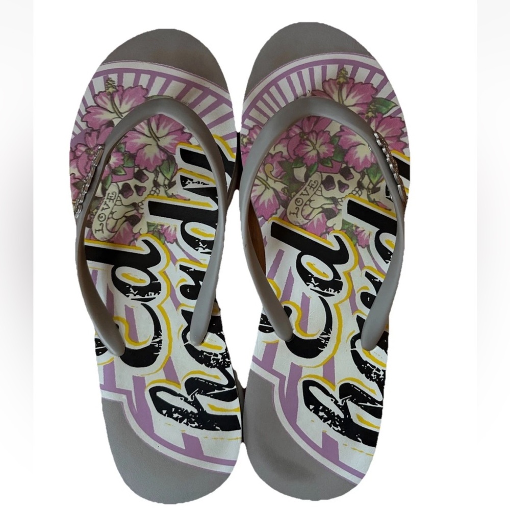 Ed Hardy Floral Sandals - Pink and Gray